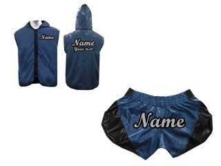 Kanong Boxjacke  mit Kapuze und Muay Thai Shorts : Model 202 Retro Marinenblau