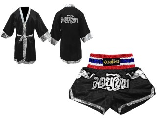 Kanong Boxmantel und Thaiboxshorts für Kämpfer : Model 125-Schwarz