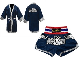 Personalisierte Boxmantel und Kickbox Hose : 125-Marinenblau