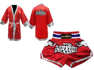 Personalisierte Boxmantel und Kickbox Hose : 125-Rot