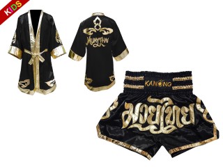 Kanong Boxmantel und Thaiboxshorts für Kämpfer for Kids : Model 121-Schwarz