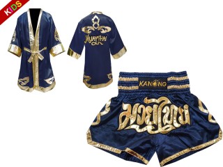 Kanong Boxmantel und Thaiboxshorts für Kämpfer for Kids : Model 121-Marinenblau