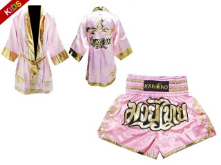 Kanong Boxmantel und Thaiboxshorts für Kämpfer for Kids : Model 121-Rosa