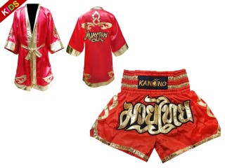 Kanong Boxmantel und Thaiboxshorts für Kämpfer for Kids : Model 121-Rot